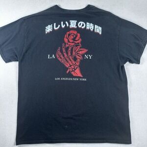 SCW Mens Graphic T-Shirt‎ Black Dead Rose Skeleton Hand Japanese XL Skate